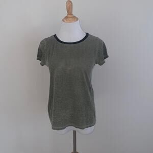 Maje Khaki Green Linen Tee Shirt Crew Short Sleeve Size 1 (small)